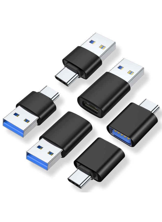 AreMe USB C Adapter (6 Pack), USB A Male to USB C Male, USB 3.0 Male to USB C Female, USB Type-C Male to USB 3.0 Female Converter Connector (Black) - Image 1