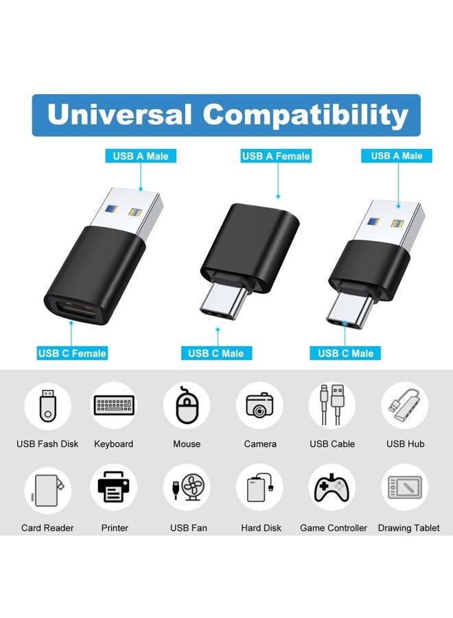 AreMe USB C Adapter (6 Pack), USB A Male to USB C Male, USB 3.0 Male to USB C Female, USB Type-C Male to USB 3.0 Female Converter Connector (Black) - Image 2