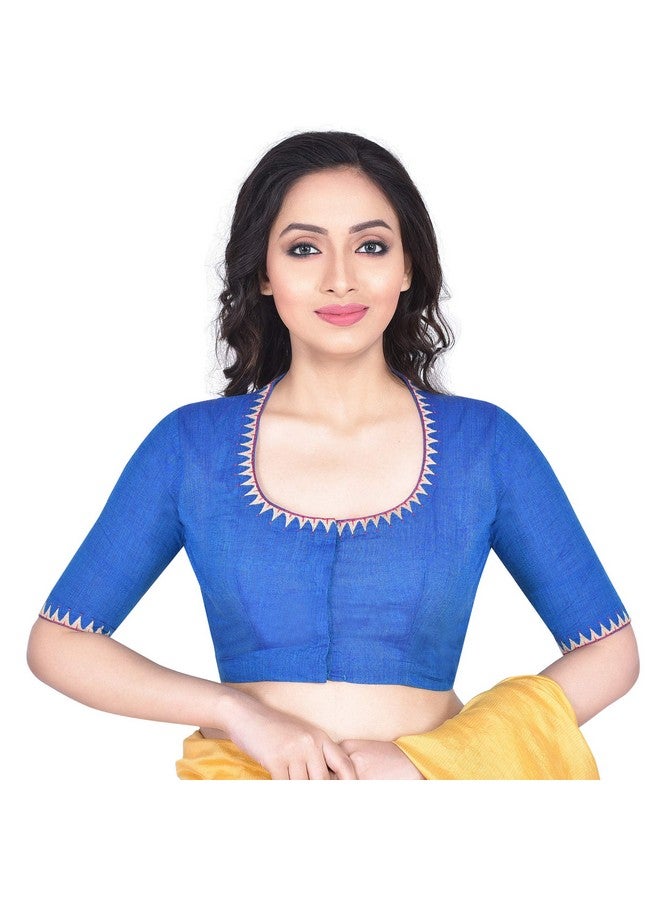 RENE Women's South Cotton Embroidered Half Sleeve Blouse (D-005183, Blue, 34) - Image 1