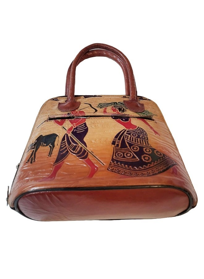 CLASSIQUE Shantiniketan Pure Leather Traditional Printed Handbag Shoulder For Women Full Chain Batua - Image 4