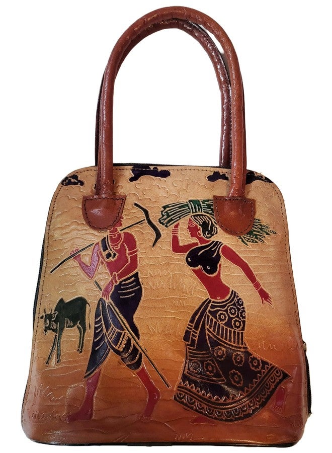 CLASSIQUE Shantiniketan Pure Leather Traditional Printed Handbag Shoulder For Women Full Chain Batua - Image 3