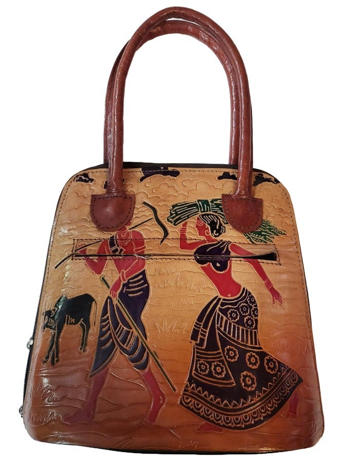 CLASSIQUE Shantiniketan Pure Leather Traditional Printed Handbag Shoulder For Women Full Chain Batua - Image 1