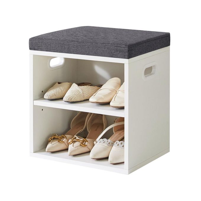YMYNY Shoe Storage Bench with Cushion 2 Tier Shoe Rack with Padded Seat Adjustable Shoe Organizer Cabinet for Entryway Living Room Hallway Closet Bedroom 42H39L28Wcm White HBD028W