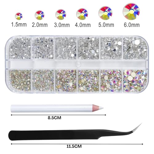 Flavizo 12-Grid Nail Art Rhinestone DIY Set – AB Crystals & Silver Crystal Stones Kit with Wax Drill Picker Pencil & Tweezer | Nail Accessories for Craft, Gem Stones & Nail Art Decorations for Professional Nails - Image 2