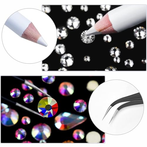 Flavizo 12-Grid Nail Art Rhinestone DIY Set – AB Crystals & Silver Crystal Stones Kit with Wax Drill Picker Pencil & Tweezer | Nail Accessories for Craft, Gem Stones & Nail Art Decorations for Professional Nails - Image 5