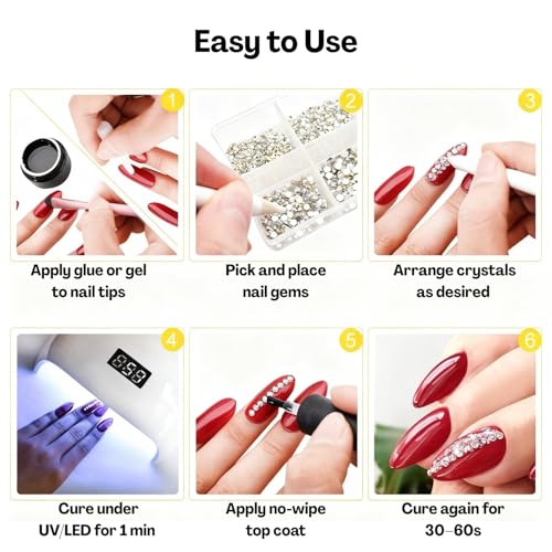 Flavizo 12-Grid Nail Art Rhinestone DIY Set – AB Crystals & Silver Crystal Stones Kit with Wax Drill Picker Pencil & Tweezer | Nail Accessories for Craft, Gem Stones & Nail Art Decorations for Professional Nails - Image 4