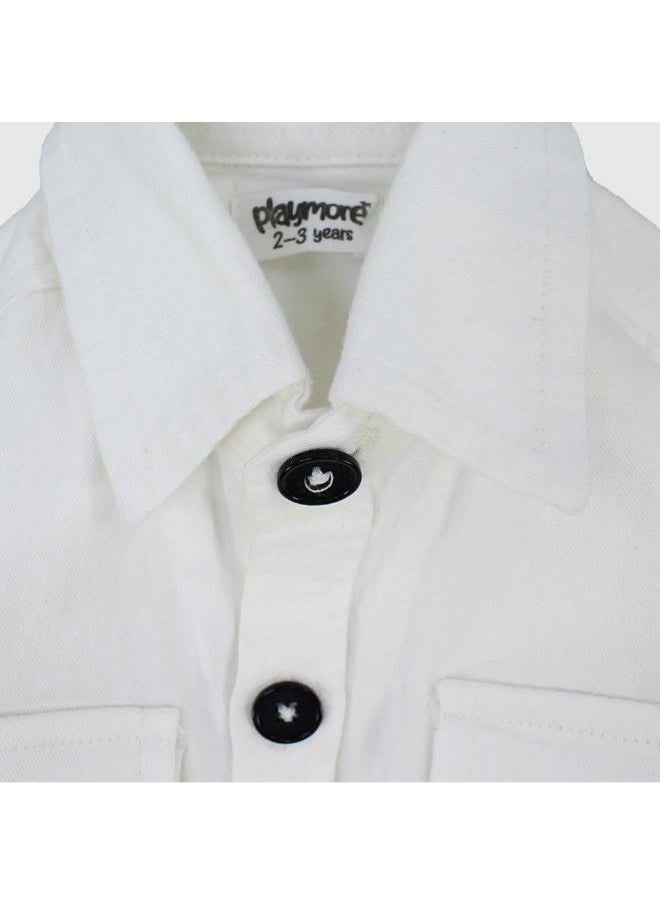 playmore Unisex White Long-Sleeved Overshirt  - Image 3