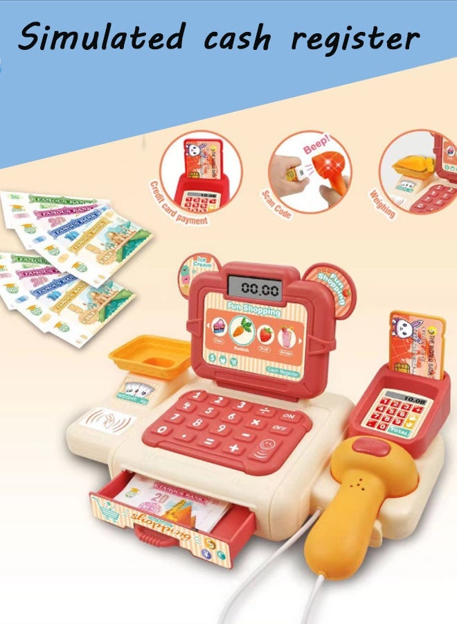 Smart Cash Register Toy Cash Register With Calculator Toy Multi-Function Simulated Cash Register Toy Role Play Electric Cash Register Play House Cash Register Supermarket With Light And Music Suitable For Children Over 3 Years Old (Orange)  - Image 3