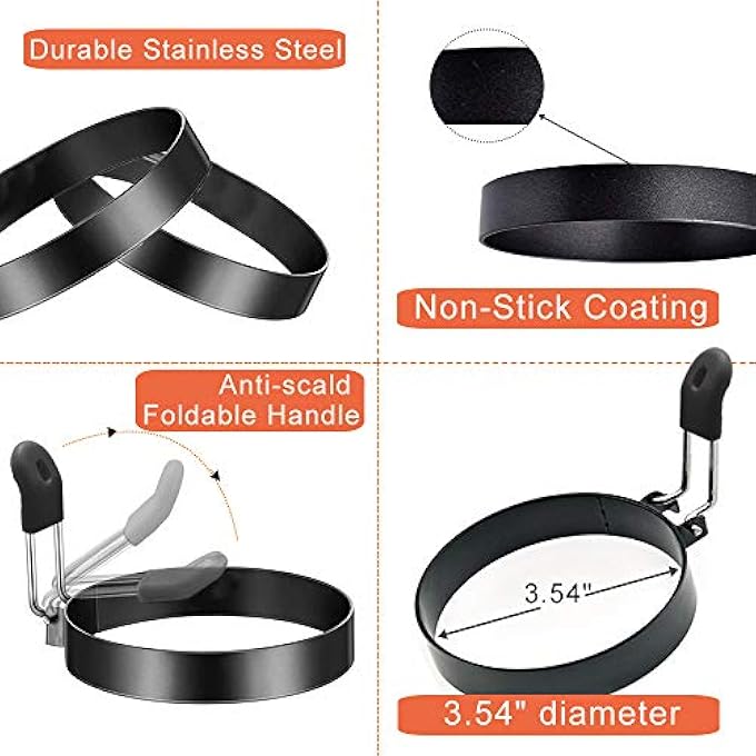 SWIUKPHE 35 Egg Rings Set Of 2 With Silicone Handle For Frying Eggs And Egg Mcmuffins Large Ring For Frying Eggs  Griddle Cooking Shaper For Breakfast - Image 4