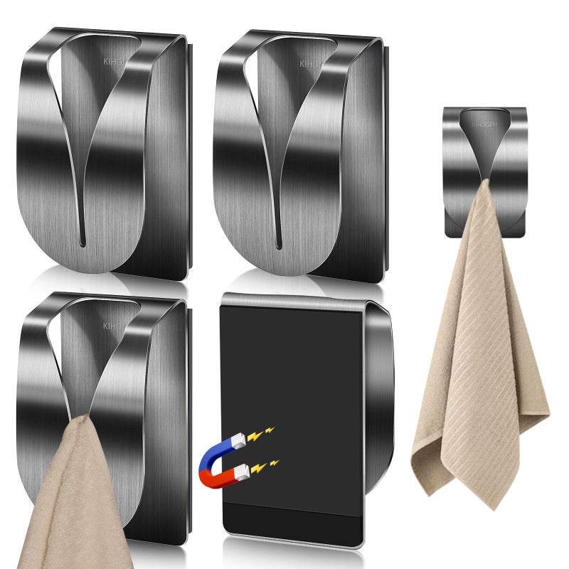 KIHOGEM 4Pcs Magnetic Towel Hook Holder, Super Strong Magnet Kitchen Towel Hanger for Refrigerator, Stainless Steel Dish Rag Holder for Fridge RV Garage - Image 1
