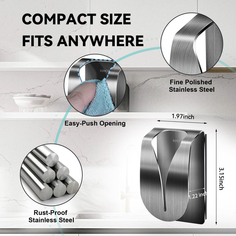 KIHOGEM 4Pcs Magnetic Towel Hook Holder, Super Strong Magnet Kitchen Towel Hanger for Refrigerator, Stainless Steel Dish Rag Holder for Fridge RV Garage - Image 5