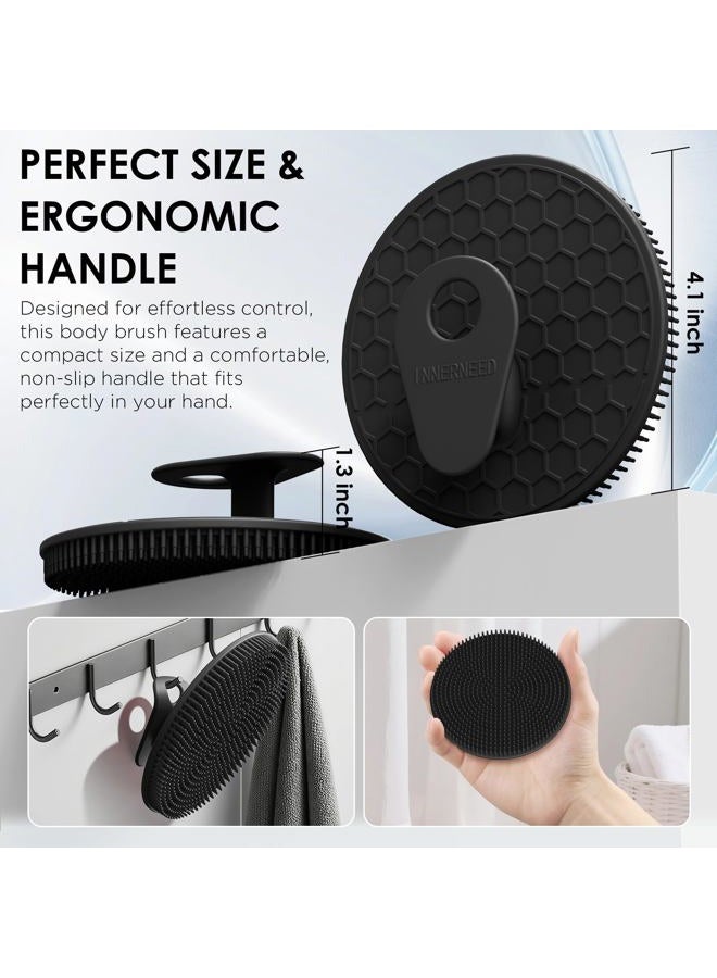 Innerneed Food-Grade Silicone Body Scrubber Gentle Cleansing Brush with Exfoliating Net Sponge Bath Scrubbing Washcloth Case, More Hygienic and Well Lather (Black Set) - Image 2