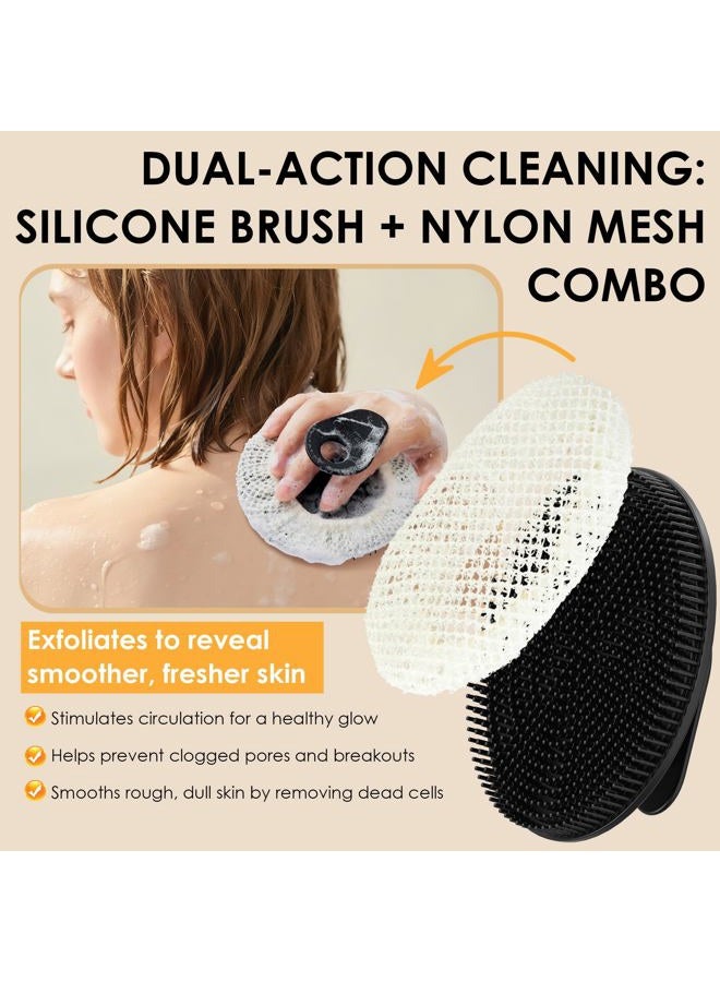 Innerneed Food-Grade Silicone Body Scrubber Gentle Cleansing Brush with Exfoliating Net Sponge Bath Scrubbing Washcloth Case, More Hygienic and Well Lather (Black Set) - Image 4