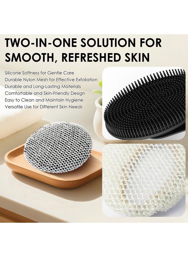 Innerneed Food-Grade Silicone Body Scrubber Gentle Cleansing Brush with Exfoliating Net Sponge Bath Scrubbing Washcloth Case, More Hygienic and Well Lather (Black Set) - Image 5
