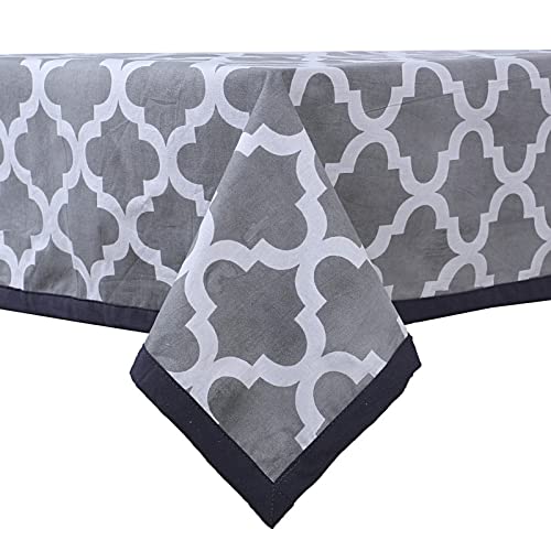 Texstylers Grey Pure Cotton Abstract Pattern Jaipuri 4 Seater Center Table Cloth CoverColor 03Rectangular - Image 1