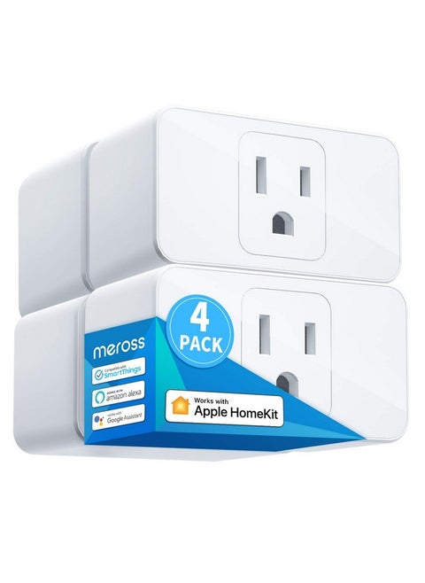 meross Smart Plug Mini, 15A & Reliable Wi-Fi, Support Apple HomeKit, Siri, Alexa, Echo, Google Assistant and Nest Hub, App Control, Timer, No Hub Needed, 2.4G WiFi Only, 4 Pack
