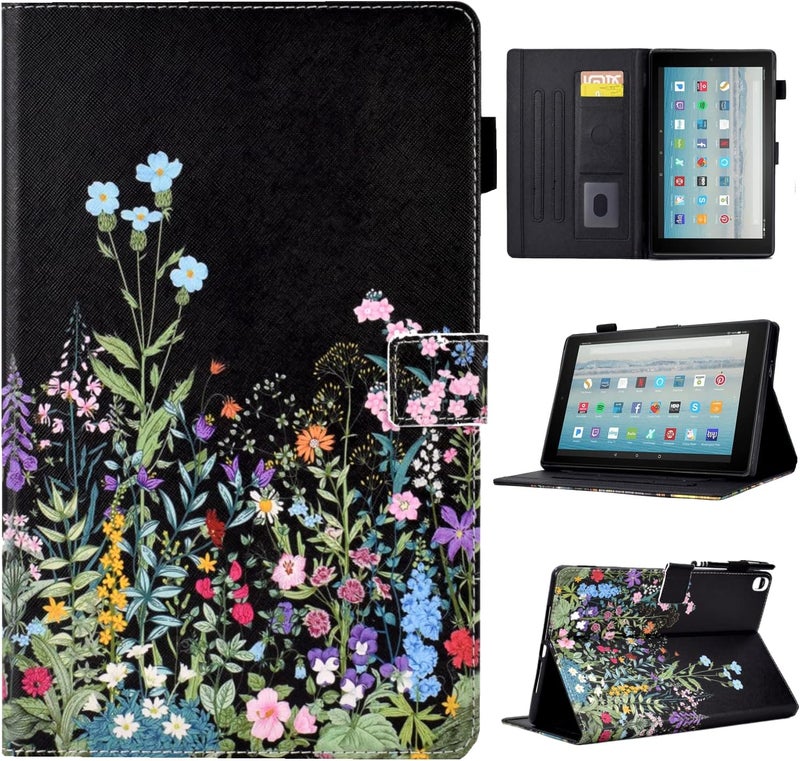 حافظة واقية من نوع "Folio Stand Cover" مصنوعة من جلد PU عالي الجودة لجهاز Fire HD 8 (الجيل الثامن/السابع/السادس، إصدارات 2018/2017/2016)، تتميز بتصميم يشبه الزهور. - Image 1