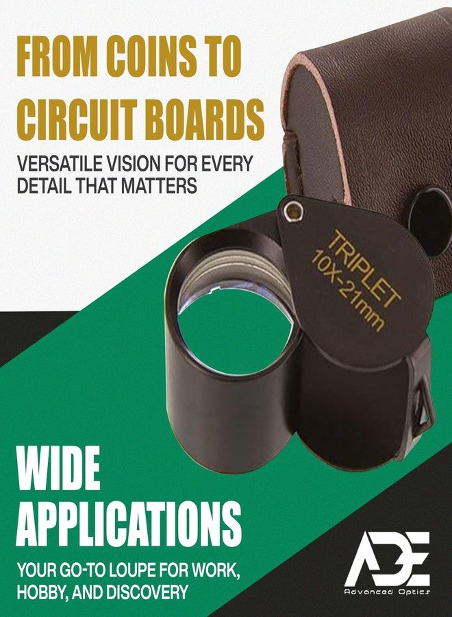 Ade Advanced Optics 10x21TB-A Triplet Professional Loupes - Jewelers Loupe for Jewelry, Coins, Gemstones, Trichomes, Geology, Diamond Inspection, Pocket Magnifier Tool for Watch, Plants, Slides - Image 3