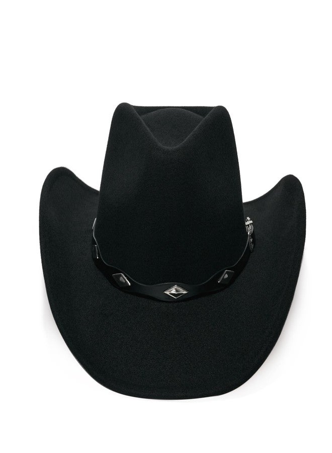YOUBADU Faux Suede Felt Western Cowboy Hat for Women or Men, Wide Brim, Rivet Strap, Black, M/One size - Image 3