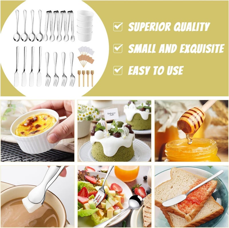 Mlurcu Charcuterie Boards Accessories 64Pcs Cheese Butter Spreader Knives Set Charcuterie Utensils Mini Serving Spoons and Forks Small Serving Tongs Sauce Cups Honey Dippers Toothpick Flags for Pastry Making - Image 4