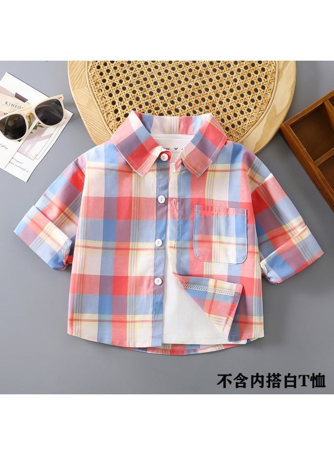 Children's Shirt Men's  New Baby Stylish Cotton Plaid Shirt Spring And Autumn Children's Fashion Lapel Cardigan