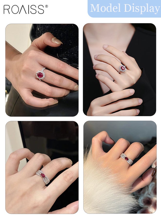 رويس 2 قطعة من الخواتم المفتوحة باللون الأحمر للنساء، مجوهرات بسيطة وقابلة للتعديل، خواتم أنيقة عتيقة، مناسبة للارتداء اليومي والحفلات للسيدات - Image 2