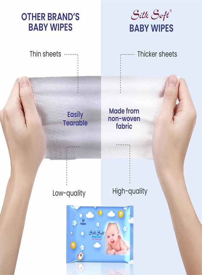 Silk Soft Baby Wet Wipes - 100 Wipes (10 x 10 Packs) | Fragrance-Free, Alcohol-Free & Hypoallergenic | Extra Thick, Moisturizing & Gentle on Sensitive Baby Skin - Image 5