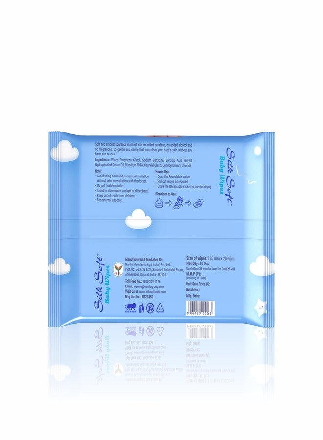 Silk Soft Baby Wet Wipes - 100 Wipes (10 x 10 Packs) | Fragrance-Free, Alcohol-Free & Hypoallergenic | Extra Thick, Moisturizing & Gentle on Sensitive Baby Skin - Image 3