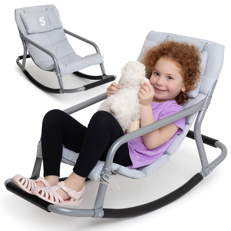 Special Supplies Sensory Rocking Chair for Kids  Comfortable Kids Rocker Versatile Floor Chair with Soft Fabric and Stability for Playroom Bedroom or Nursery Ages 3  Grey