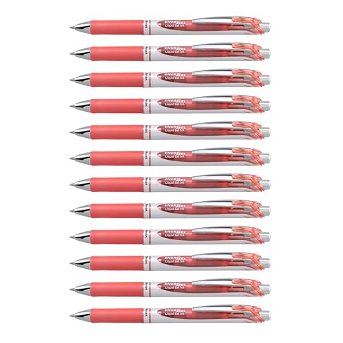 Pentel EnerGel RTX Retractable Liquid Gel Ink Pen, (0.7mm) Medium line, Coral Pink Ink, Box of 12 Pens (BL77-P3) - Image 1