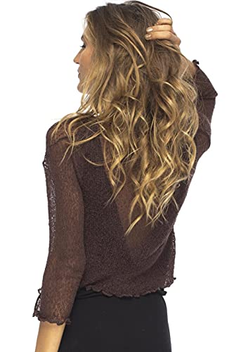 Back From Bali Womens Lightweight Knit Cardigan Shrug Lite Sheer Brown - Image 2