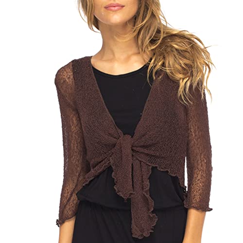 Back From Bali Womens Lightweight Knit Cardigan Shrug Lite Sheer Brown - Image 5