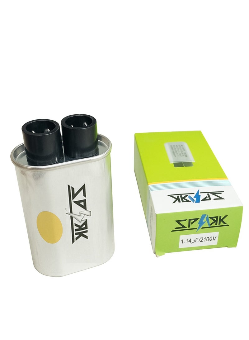 سبارك مكثف الجهد العالي لفرن الميكروويف 2100 فولت تيار متردد 1.14 MFD UF متوافق عالميًا ويستبدل لأجهزة GE وSamsung وLG وMedia Hair وAmana وKenmore وMayta وWhirlpool