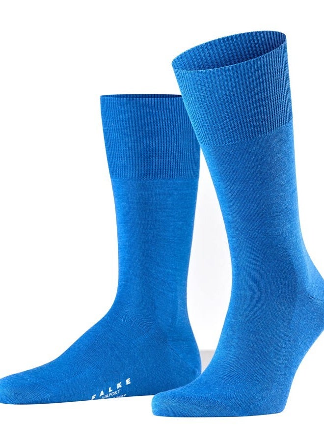 FALKE Men's Airport Socks Merino Wool Cotton Black Grey More Colours Thin Light Warm Plain Without Pattern For Summer Or Winter Dress Or Casual Looks 1 Pair, Blue (Sapphire 6055), 44-45 EU - Image 1