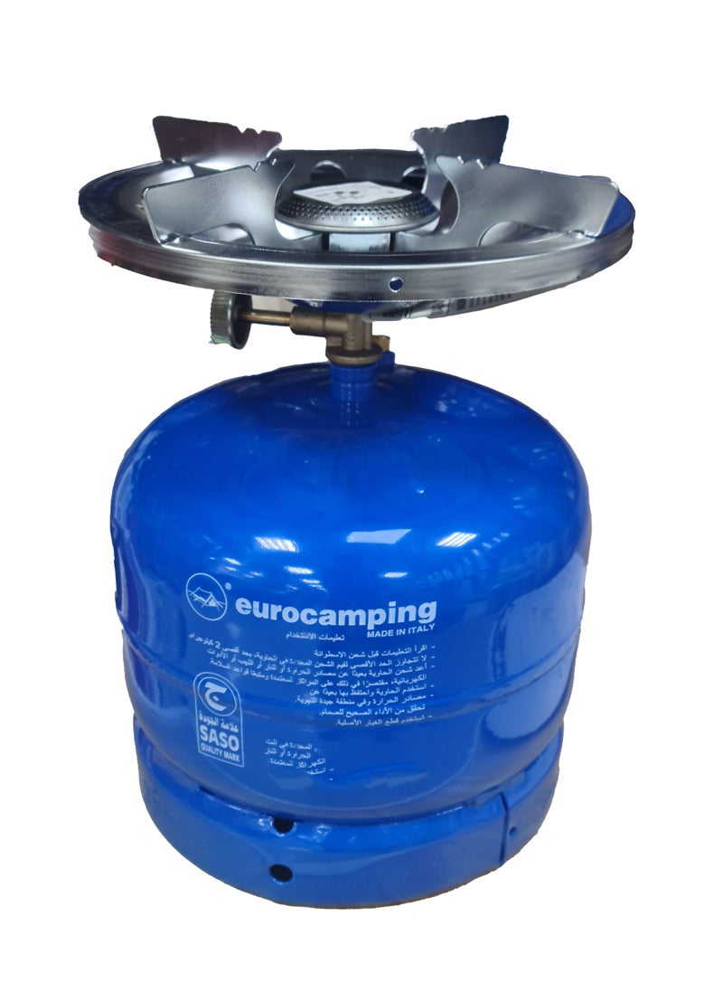EURO CAMPING - Portable Camping Refilable Gas Cylinder with Removable Stove on Top Italian - Image 1