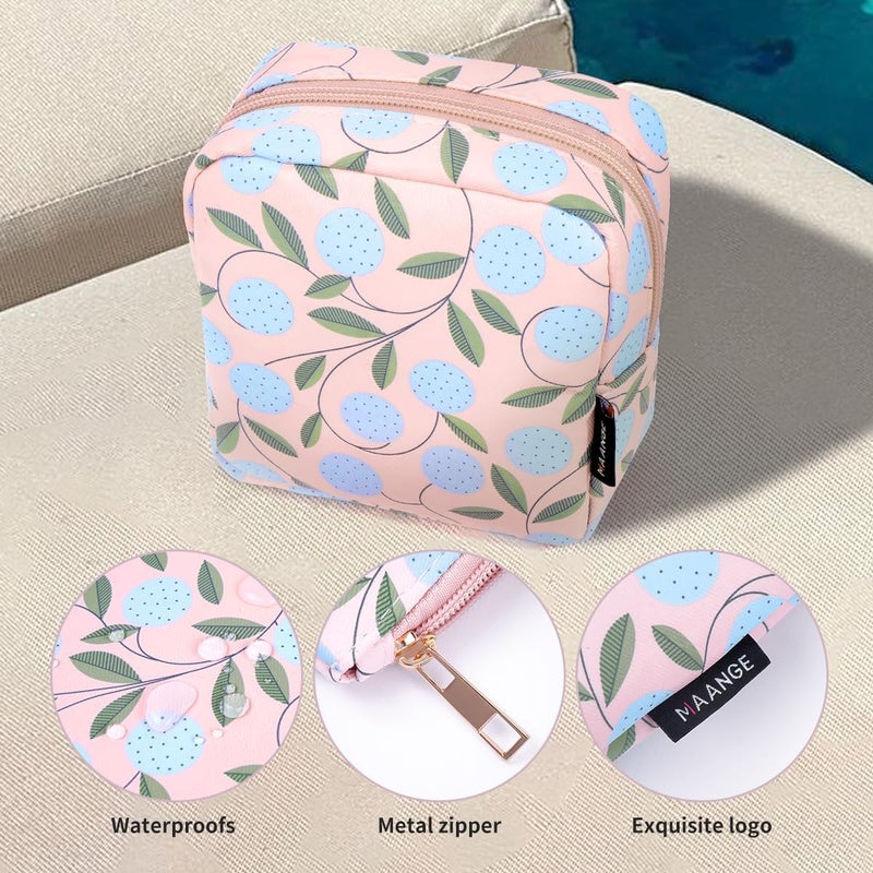 MAANGE Small Makeup Bag for Purse, Portable Cosmetic Bag, Mini Makeup Bag with Slip-in Pockets, Cute Make Up Bag, Pouches for Purse Women (Pink Plants) - Image 3