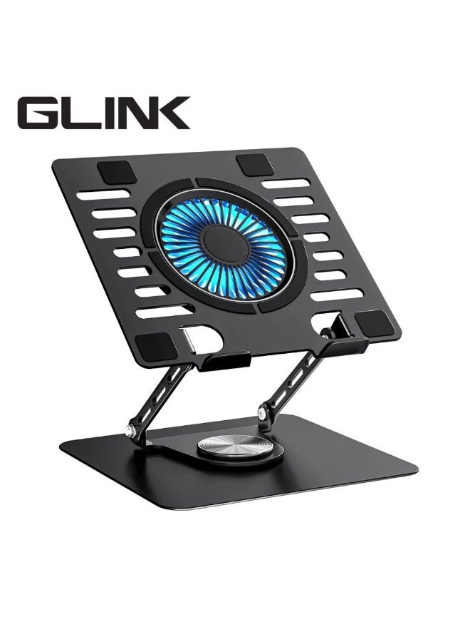 جلينك حامل لابتوب GLINK قابل للتعديل مع مروحة تبريد ودوران 360 درجة لأجهزة اللابتوب من 10 إلى 16 بوصة - Image 1
