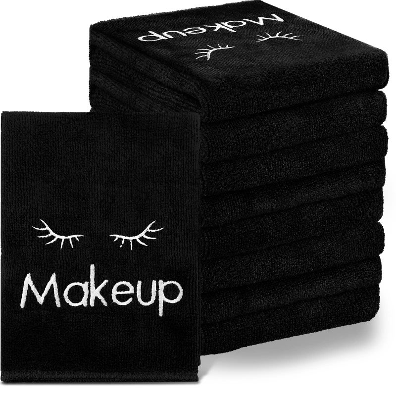 Vabean 30 Pcs Microfiber Black Makeup Washcloths for Face 13 x 13 Inches Makeup Remover Towels Reusable Absorbent Removers Face Wash Cloth with Embroidery for Women - Image 2