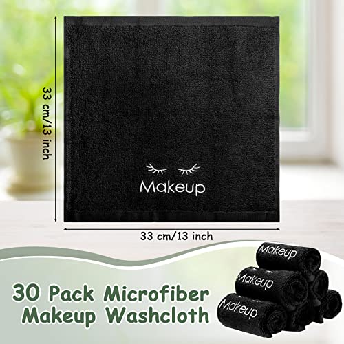 Vabean 30 Pcs Microfiber Black Makeup Washcloths for Face 13 x 13 Inches Makeup Remover Towels Reusable Absorbent Removers Face Wash Cloth with Embroidery for Women - Image 3