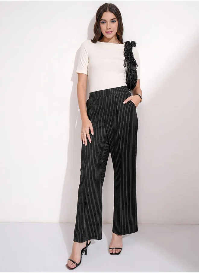 Tokyo Talkies Striped Straight Fit Pintuck Trousers