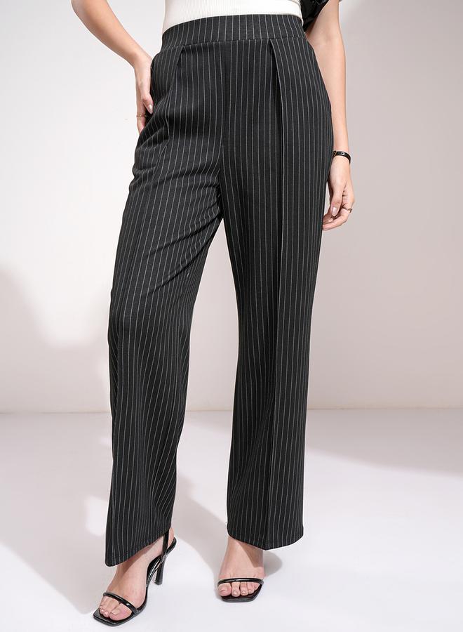 Tokyo Talkies Striped Straight Fit Pintuck Trousers - Image 1