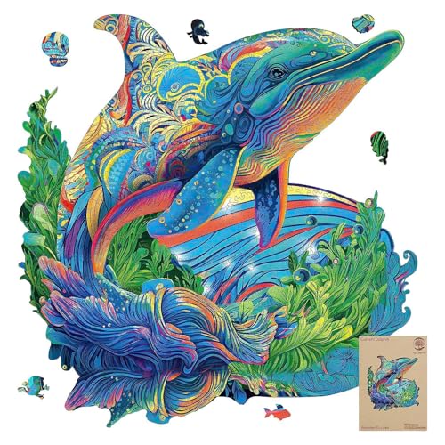 MYS Aurora Wooden Puzzles Dolphin Jigsaw Puzzles 900 Pieces Unique Shaped Wooden Puzzles for Adults and Kids Family Game 233x225 Inch - Image 1