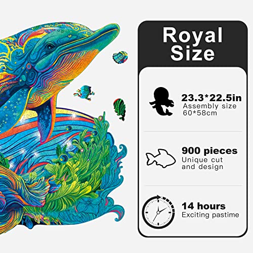 MYS Aurora Wooden Puzzles Dolphin Jigsaw Puzzles 900 Pieces Unique Shaped Wooden Puzzles for Adults and Kids Family Game 233x225 Inch - Image 5