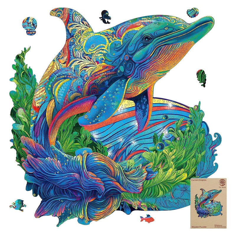 MYS Aurora Wooden Puzzles Dolphin Jigsaw Puzzles 900 Pieces Unique Shaped Wooden Puzzles for Adults and Kids Family Game 233x225 Inch - Image 3