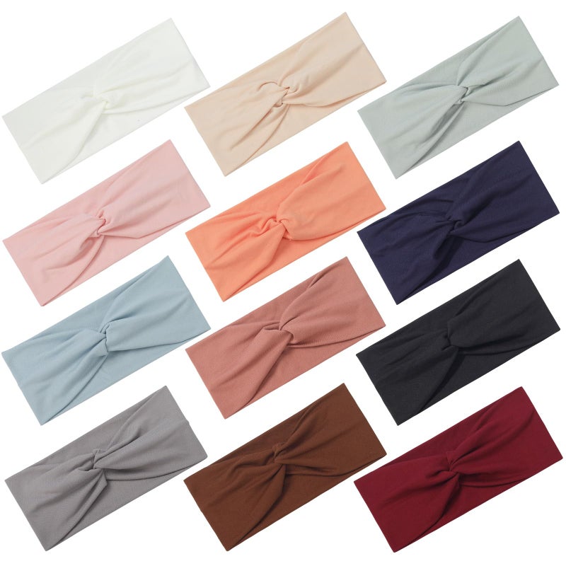 Panleding 12 Pcs Stretchy Headbands for Women, Absorbed Sport Headband Soft Twist Knotted Headbands for Daily Life Yoga - Image 1