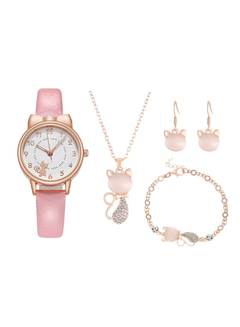 Ladies Watch Fashionable Women Quartz Diamond Wristwatch Classic Simple Watches Business Decoration Bangle Bracelet Necklace Earring Girl Gift Set  - Image 1
