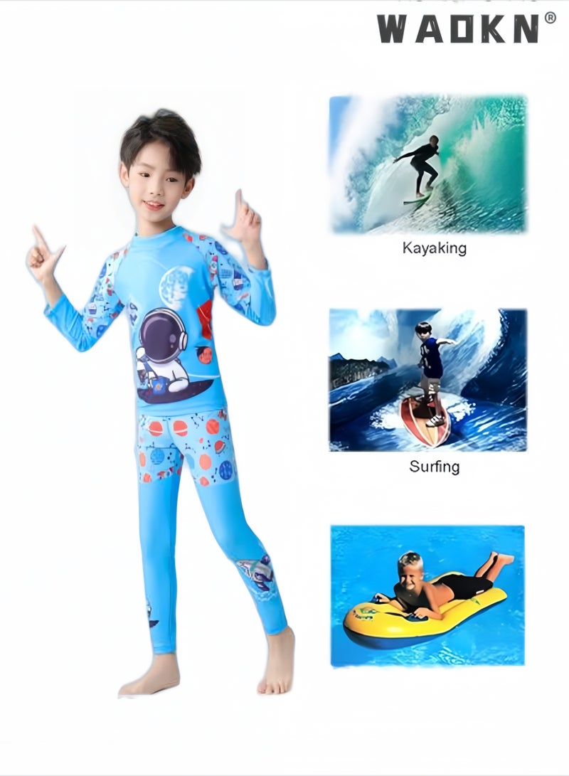 WAOKN Summer New Kids 2-Piece Space Science Swimsuit, High Elastic Long Sleeve One-Piece Sun Protection Swimwear, Outdoor Quick Dry Jellyfish Swimming Suit, Conservative Breathable Beach Surfing Costume for Boys Girls 3-12 Years Old - Image 5