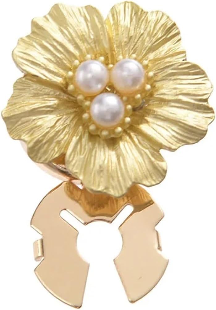 Button Covers 10 Pcs Rhinestone Pearl Flower Button Covers Alloy Golden Base Cover Handwoven DIY Accessories Shirt Box(Color F) - Image 1