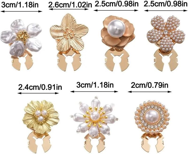 Button Covers 10 Pcs Rhinestone Pearl Flower Button Covers Alloy Golden Base Cover Handwoven DIY Accessories Shirt Box(Color F) - Image 2