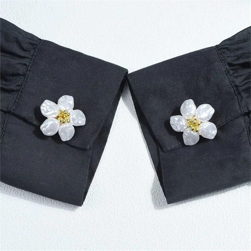 Button Covers 10 Pcs Rhinestone Pearl Flower Button Covers Alloy Golden Base Cover Handwoven DIY Accessories Shirt Box(Color F) - Image 4